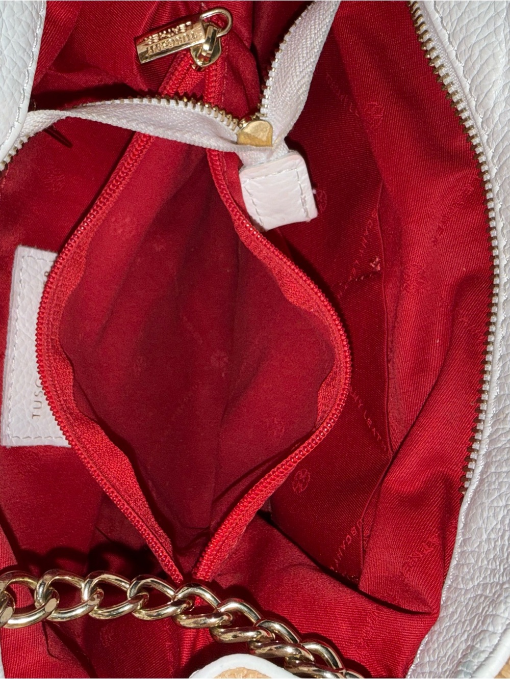 Tuscany Leather Woven Straw Bucket Bag with White Trim and Gold Chain Handle - Picture 4 of 6